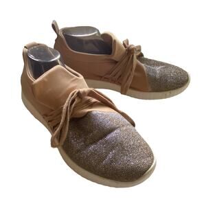 TORRID 11.5W Sneakers Lace Up Tan Silver Sparkle Comfy Fabric Shoes Wide Width
